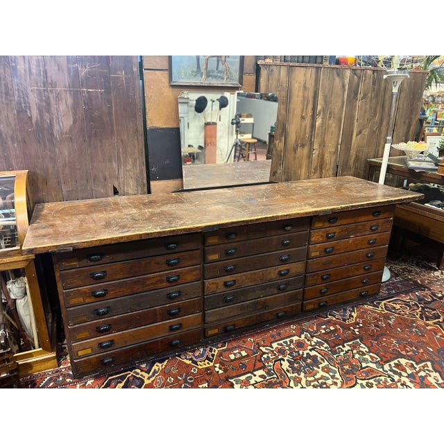 Counter that belonged to a printing house, solid wood, 21 drawers with a depth of approx. 80 cm. well preserved