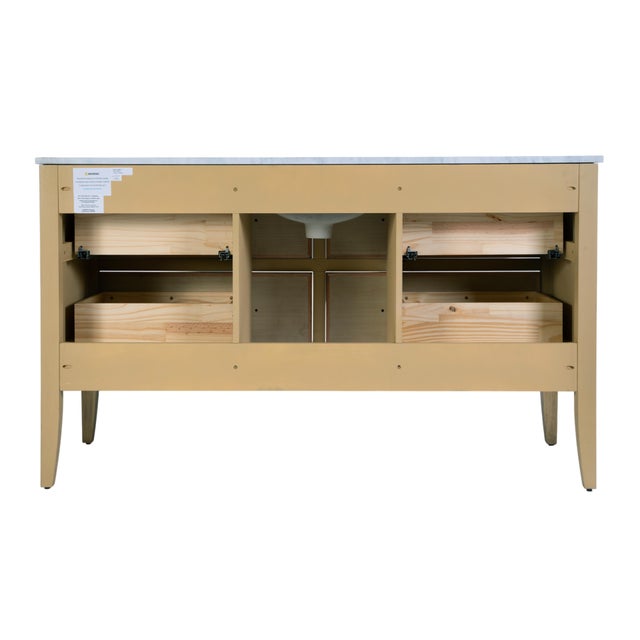 Wood Bristol 60 in. W Marble and Wood 4 Drawer Ribbed Bathroom Vanity, Medium Oak For Sale - Image 7 of 9