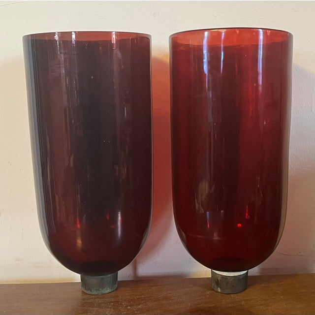 Antique 19th Century American Classical Blown Amethyst Glass Hurricane Wall Sconce Shades - A Pair For Sale - Image 9 of 13