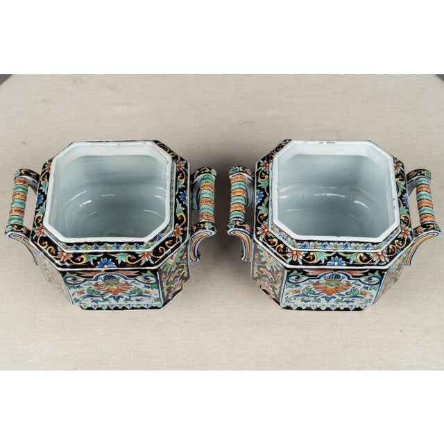 19th Century French Desvres Jardinière and Cachepot Set of 3 For Sale - Image 12 of 17