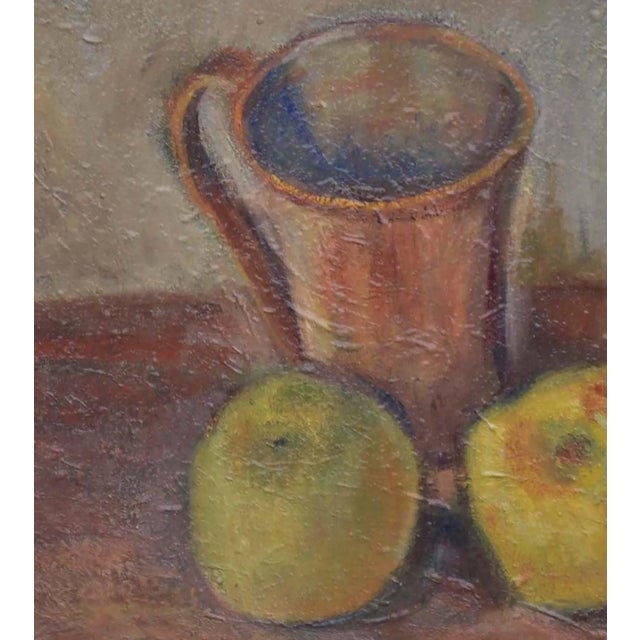 Vintage Still Life Painting of Wine Bottle With Apples For Sale - Image 4 of 6
