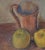 Vintage Still Life Painting of Wine Bottle With Apples For Sale - Image 4 of 6