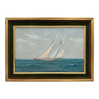 Mid-20th Century Nautical Oil Painting on Board Depicting a Ship at Sea For Sale