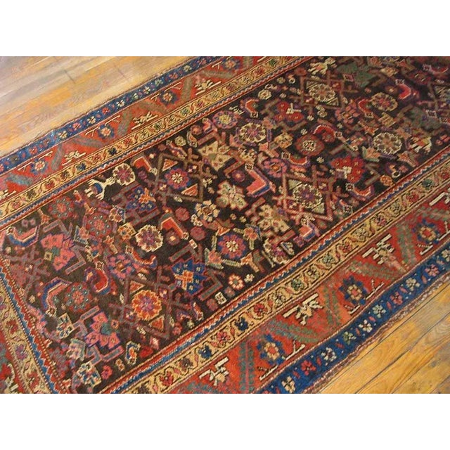 1880s Brown Geometric Antique Persian Tribal Kurdish Rug 4'6" X 8'4" Knotted Wool Carpet For Sale - Image 4 of 9