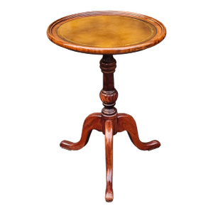 Mid Century George III Style Mahogany and Tooled Leather Pedestal Candle Stand