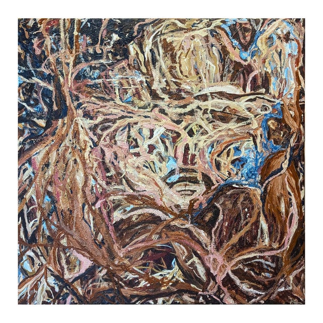 Kristi Haines Herman “Silent Lament” Contemporary Gestural Blue, Brown, & Tan Abstract Painting, 2025 For Sale - Image 4 of 11