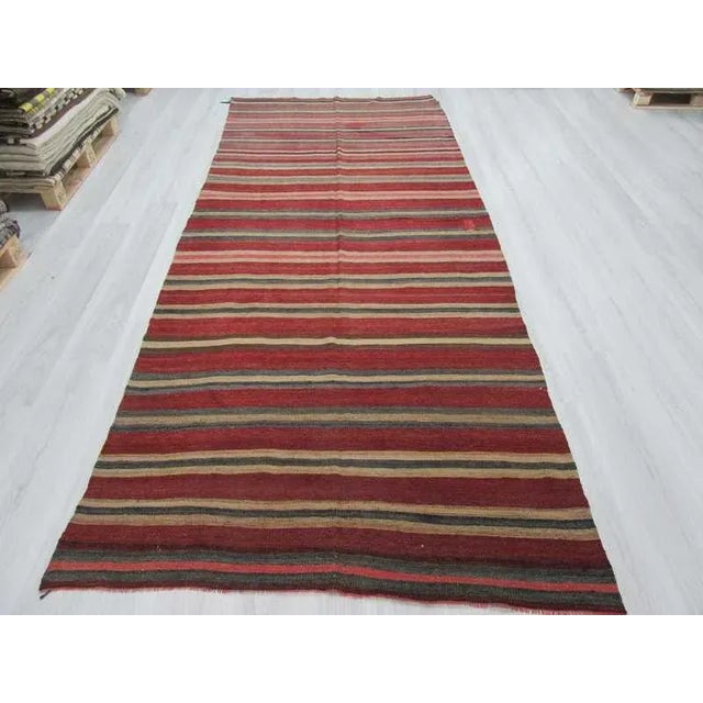 Turkish Vintage Turkish Striped Kilim Rug- 5′ × 12′2″ For Sale - Image 3 of 6