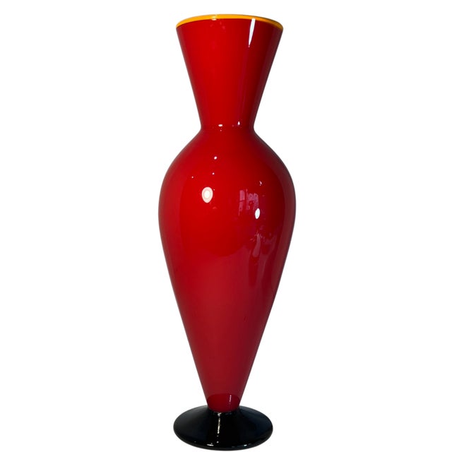Red David Levi Signed Ibex 2004 Art Glass Red Vase For Sale - Image 8 of 14