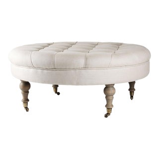 Hollow Maison Tufted Round Ottoman in Beige For Sale