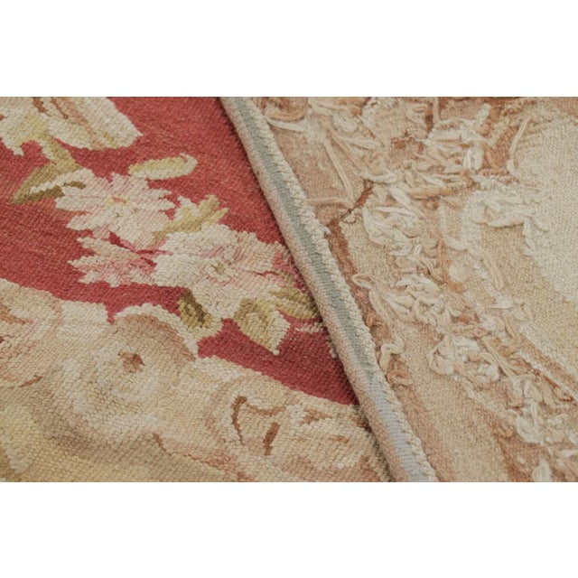 Textile Rug & Kilim’s Aubusson Style Rug in Cream and Green With Red Floral Medallion For Sale - Image 7 of 7