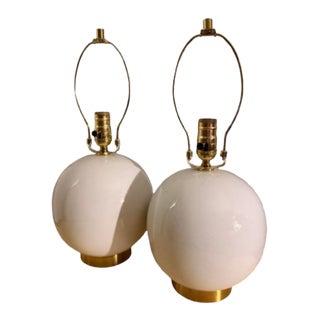 Ralph Lauren White Ceramic & Brass Signed Vintage Lamps - A Pair For Sale