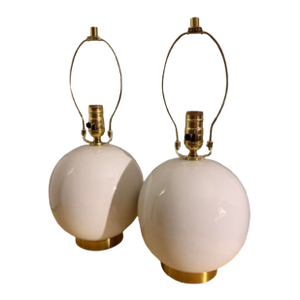 Ralph Lauren White Ceramic & Brass Signed Vintage Lamps - A Pair