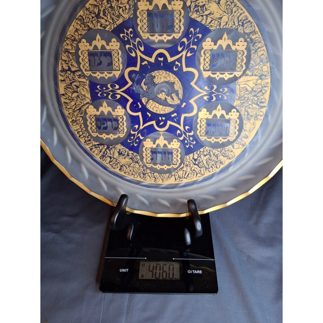 Vintage A. Barton Creation 24k Gold & Cobalt Blue Glass Seder Plate - 13.25" For Sale - Image 15 of 16
