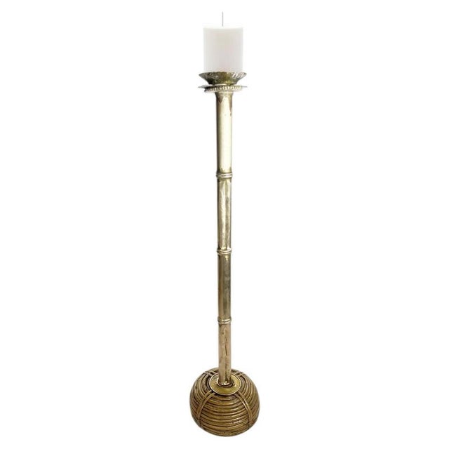Large Brass and Rattan Candleholder in the style of Gae Aulenti, France, 1970s For Sale - Image 12 of 12