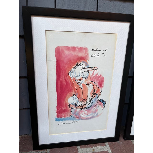 A compelling and deeply personal collection of three signed figurative ink and watercolor works attributed to “Lawrence,”...
