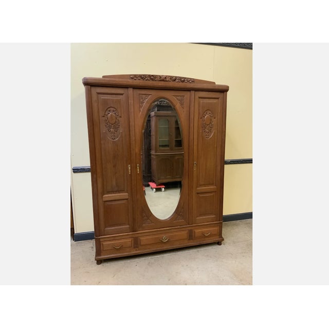 Brown Antique Art Nouveau Wardrobe in Linen Cupboard, 1910 For Sale - Image 8 of 8