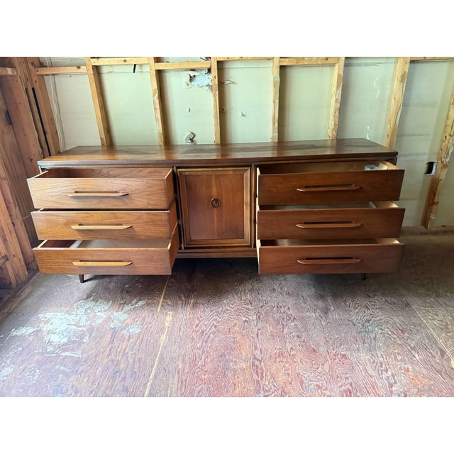 Mid Century Modern Walnut 74” Dresser by Bassett For Sale - Image 12 of 18