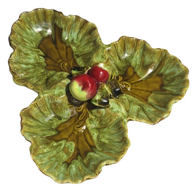 LastChance!1970's Majolica Style California Pottery Serving Plate in Moss Green For Sale - Image 10 of 10