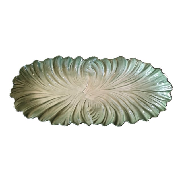 Vintage Maddux of California Pottery Green Leaf Large Serving Bowl Dish Platter For Sale