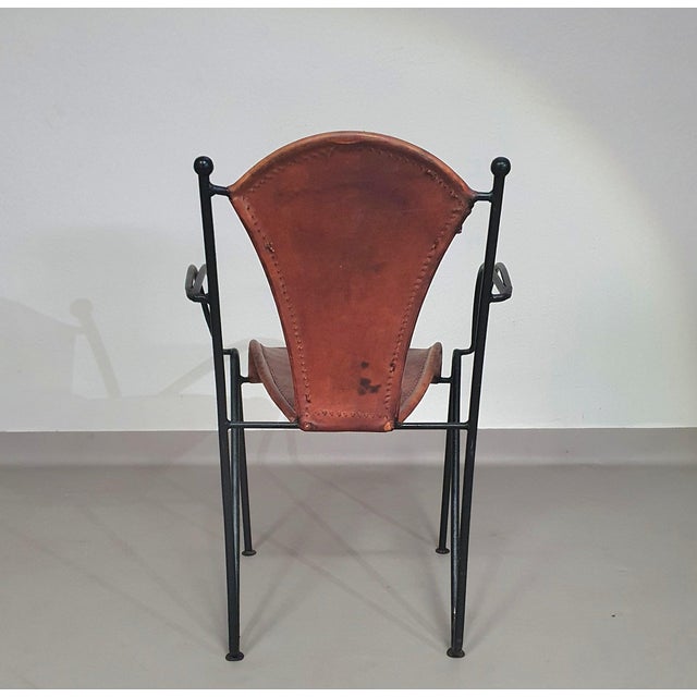 Brown Chair in Leather and Wrought Iron For Sale - Image 8 of 18