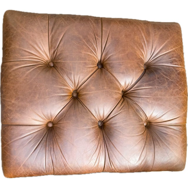 Cigar Leather Restoration Hardware Chair & Coordinating Ottoman, a Pair For Sale - Image 15 of 18