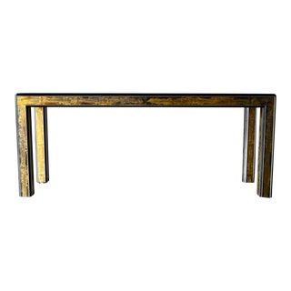 Bernhard Rohne for Mastercraft Etched Brass and Glass Console, Ca. 1970 For Sale