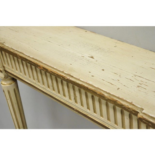 Vintage French Provincial Louis XVI Distress Cream Painted Wall Console Table For Sale In Philadelphia - Image 6 of 15