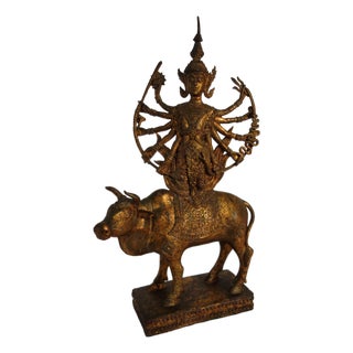 Mid-20th Century Gilt Bronze Statue of Shiva on Nandi, India, 1800s For Sale