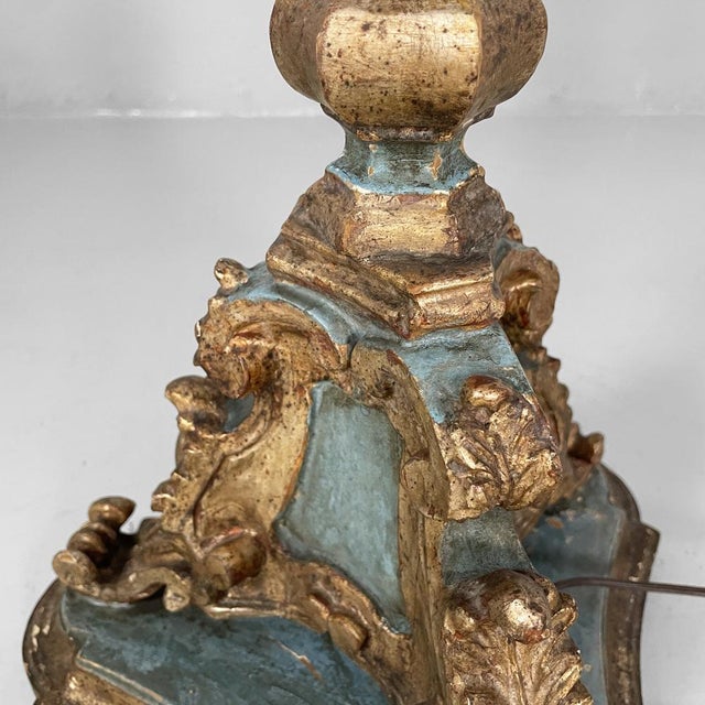 Italian Wood Floor Lamp with Gold Leaf and Light Blue Lacquer, 1940s For Sale - Image 17 of 18