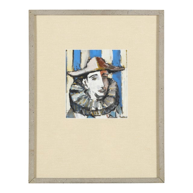 French Harlequin Painting Signed Christophe Paris '47 For Sale