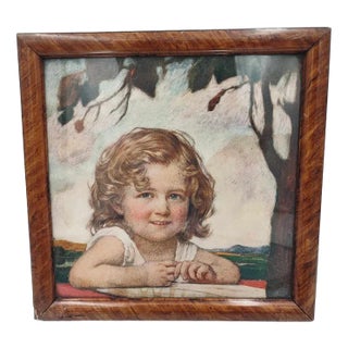 Pre-War Oil Print of Girl, 1920s For Sale