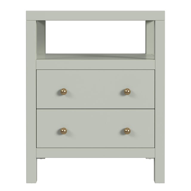 Spritely Home Accent Furniture Nora 21 in. W Rectangular Wood 2 Drawer Nightstand with Open Shelf, Sage Green For Sale - Image 4 of 8