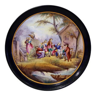 19th Century French Hand-Painted Majolica Charger With Fête Champêtre Scene For Sale
