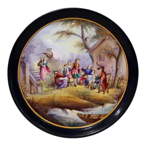 19th Century French Hand Painted Porcelain "Fete Champetre" Wall Platter