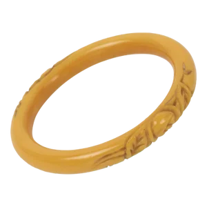 French Art Deco Celluloid Carved Bracelet Bangle Floral Design