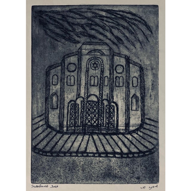 Cracow Poland Etching of Polish Synagogue, Jewish temple. From very rare small edition. Most are signed in Hebrew and /or...