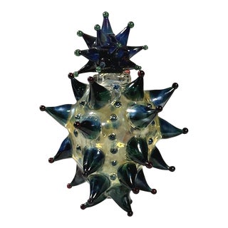 Vintage Hand Blown Modernist Spiked Amoeba Shaped Glass Bottle With Stopper For Sale