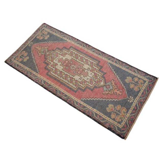 1970s Hand Knotted Small Turkish Rug Wool Door Mat Entry Decor - 21'' X 45'' For Sale - Image 6 of 12