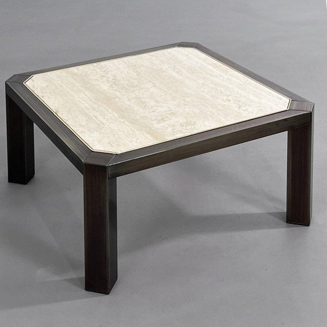 Square Travertine and Metal Coffee Table by BC Design For Sale - Image 9 of 9