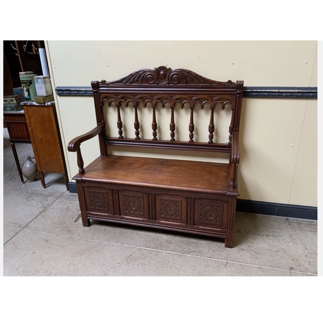 Wood Antique Art Nouveau Chest Bench, 1900s For Sale - Image 7 of 10