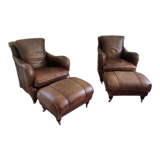 Cibola Stickley International Leather Chairs & Ottomans - 4 Pieces For Sale