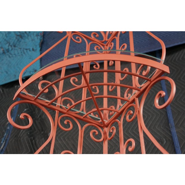 Vintage French Style Red Scrolled Wrought Iron Four-Tier Corner Etagere Stand For Sale - Image 18 of 18