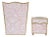 Pink Bird & Vine Tole Waste Basket & Tissue Box Set For Sale