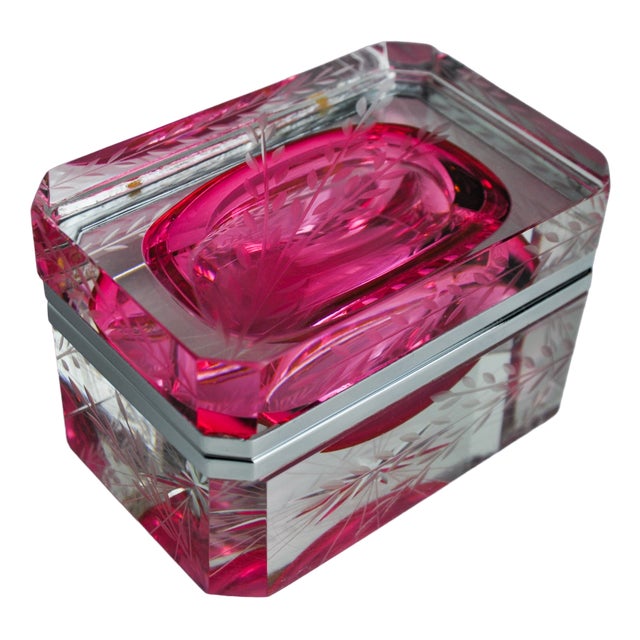 Engraved Sommerso Jewelry Box in Murano Glass attributed to Mandruzzato, Italy, 1960s For Sale
