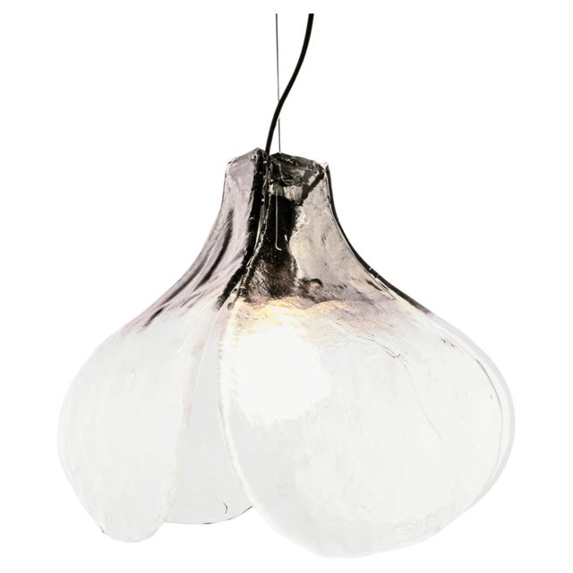 Metal Tulip Pendant Lamp in Amber & Clear Murano Glass by Carlo Nason for AV Mazzega, Italy, 1960s For Sale - Image 7 of 7