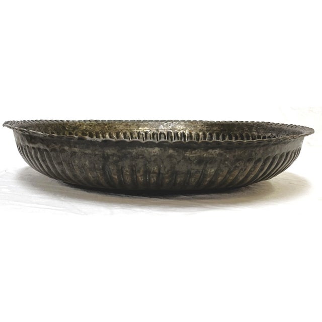 Boho Chic Late 19th Century Persian Hand Hammered Tinned Copper Tray With Moorish/ Turkish Repoussé and Engraved Details For Sale - Image 3 of 13