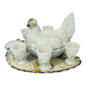 Early 20th Century Hen on Nest Breakfast Set- 9 Pieces