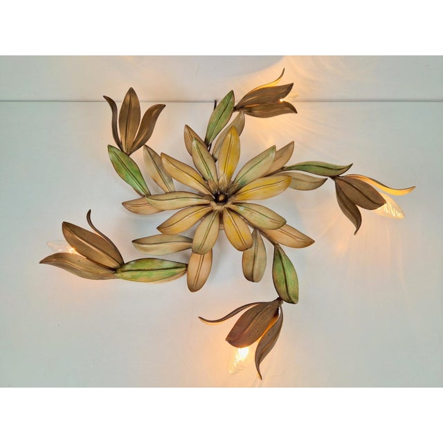 Vintage Flowers Metal Ceiling Lamp ,France, 1960s For Sale - Image 4 of 9
