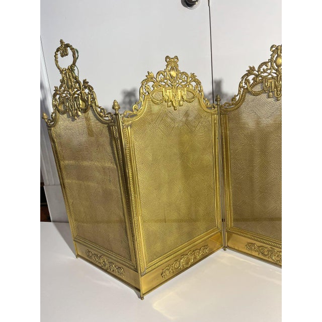 Mid 19th Century Antique French Brass 4 Panel Screen For Sale - Image 5 of 6