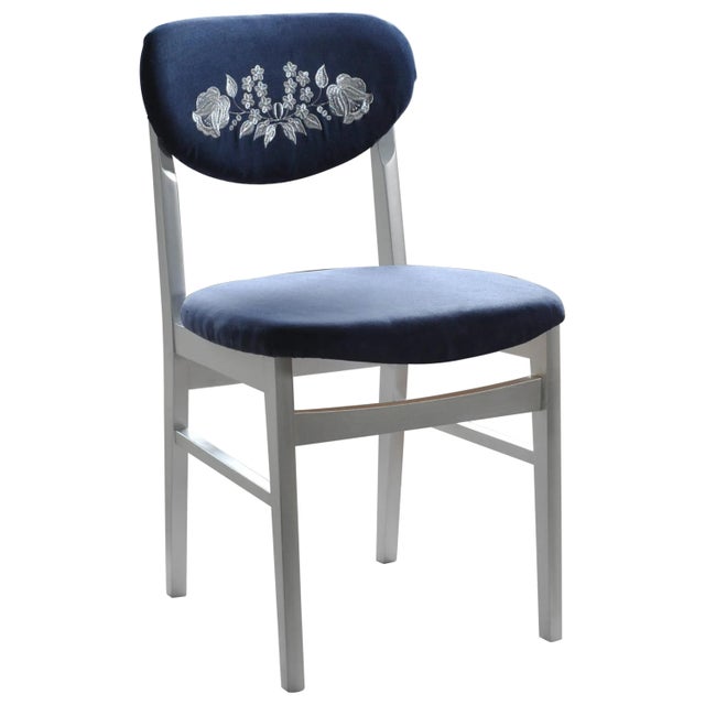 Kalocsa Patterned Blue Chair, 1950s For Sale - Image 4 of 5